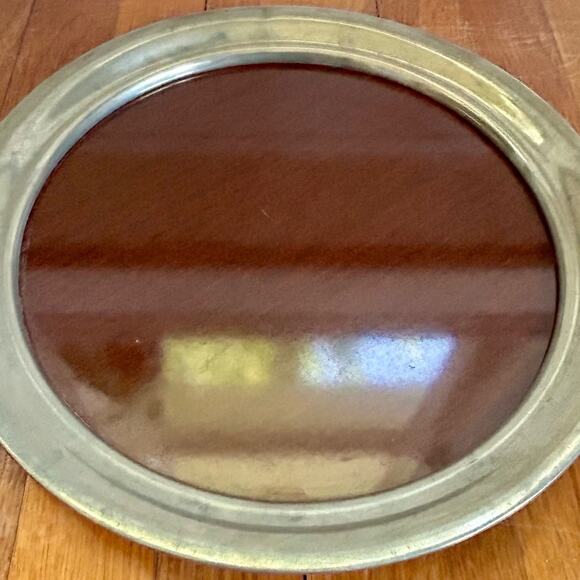 Vintage 1940s American Pewter & Faux Wood Formica Round Cocktail Bar Tray Deco - Picture 3 of 11